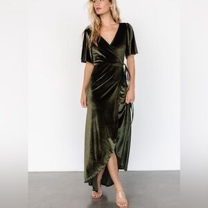 Baltic Born Katelyn Meghan Velvet Wrap Maxi Dress in Deep Green